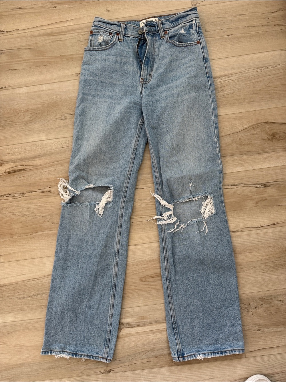 Abercrombie & Fitch Light Blue Distressed Straight-Leg Jeans